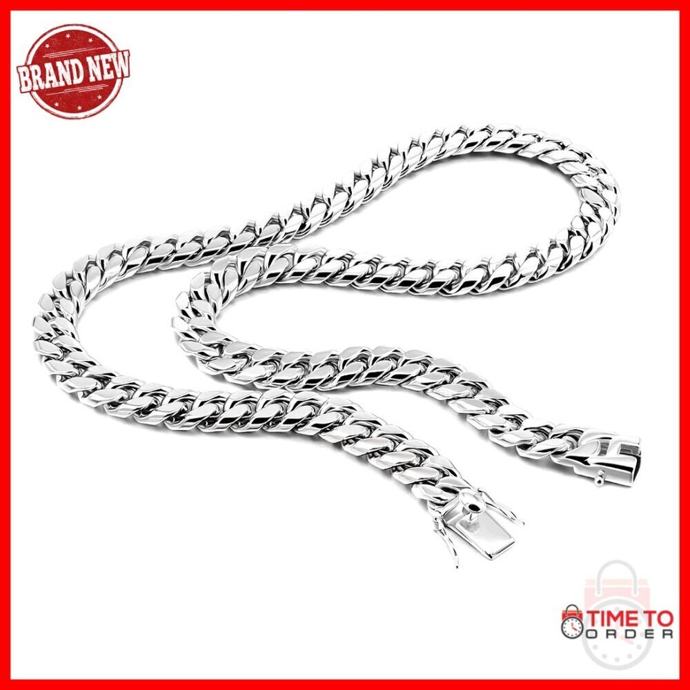 Sterling Silver Miami Cuban Link Chain Necklace 12MM 28 Inch Men's Jewelry